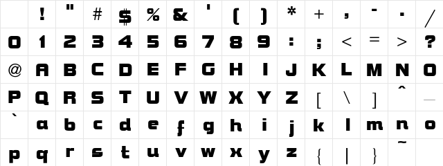 BrockBold Regular Character Map BrockBold Regular Character Map