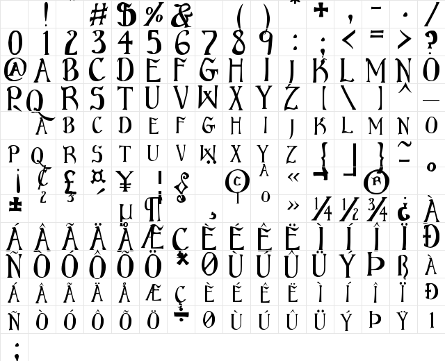 Bruce Regular Character Map Bruce Regular Character Map