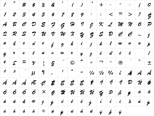 BrushScript BT Regular Character Map BrushScript BT Regular Character Map