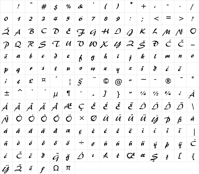 Brush445 Regular Character Map Brush445 Regular Character Map