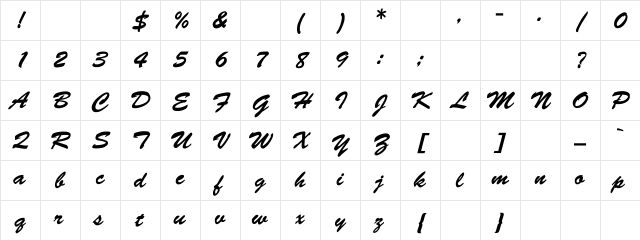 BrushScript Regular Character Map