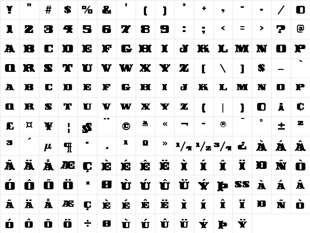 Buckeroo ITC Black Character Map