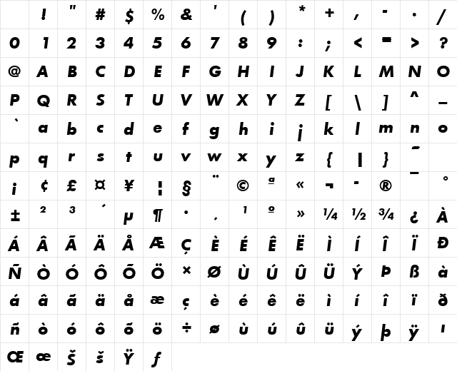 Ma Bold Italic Character Map Ma Bold Italic Character Map