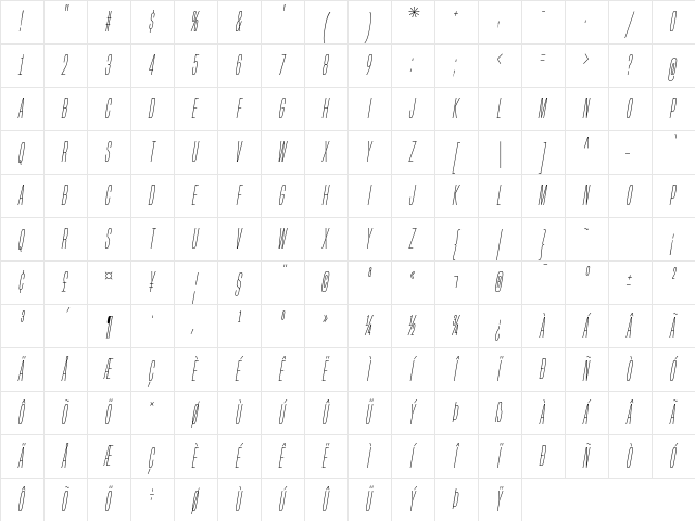 Built Titling ExtraLight Italic Character Map Built Titling ExtraLight Italic Character Map