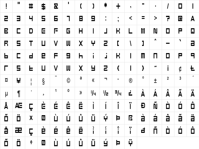 Bullheaded Condensed Regular Character Map