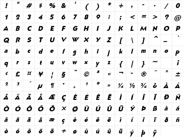 Bully Italic Character Map