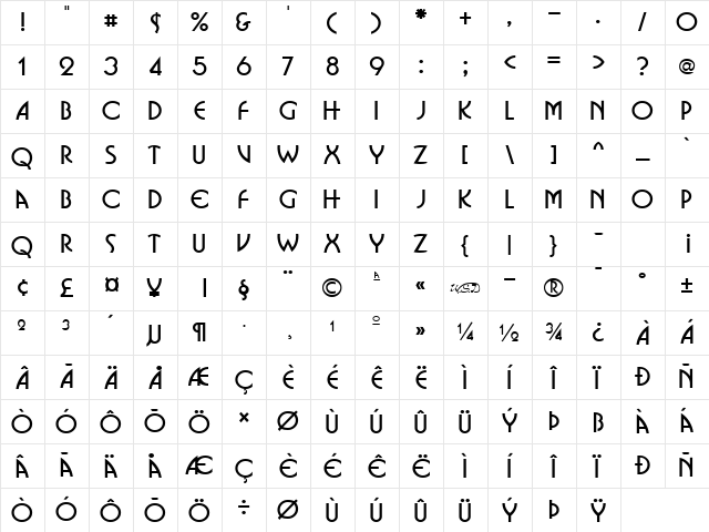 Businko Regular Character Map