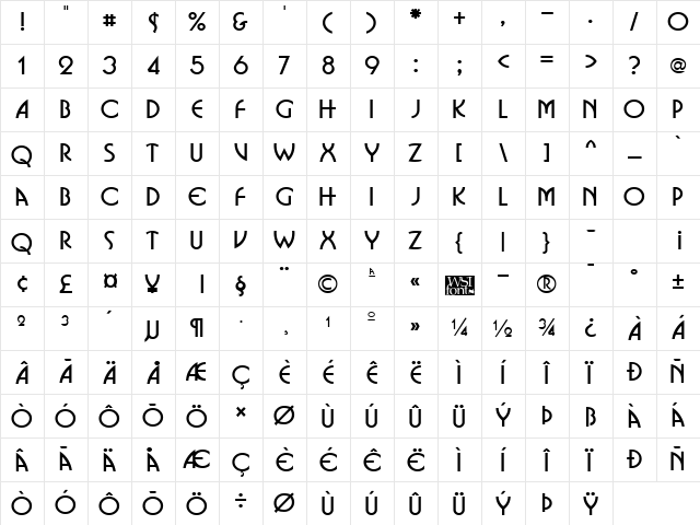 Businko Regular Character Map