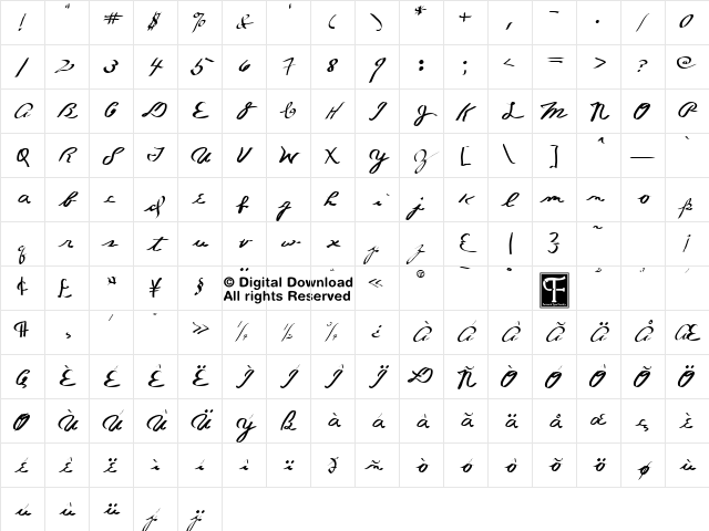Butch Cassidy Regular Character Map