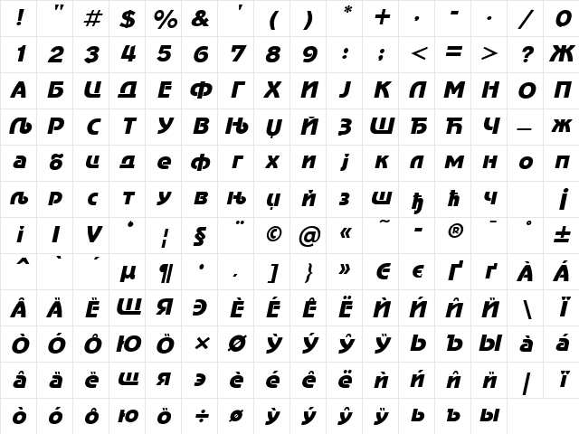 C_AdverGothic Italic Character Map