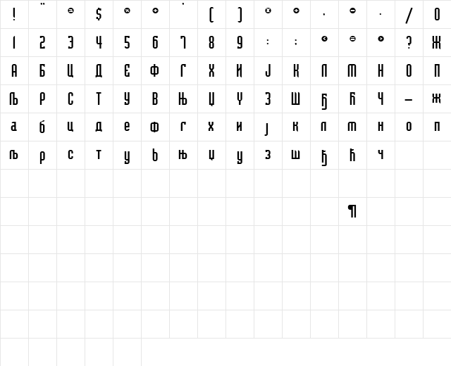 C_Bedrock Regular Character Map