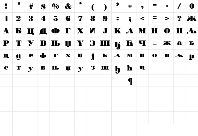 C_Bodoni Extra Bold Regular Character Map