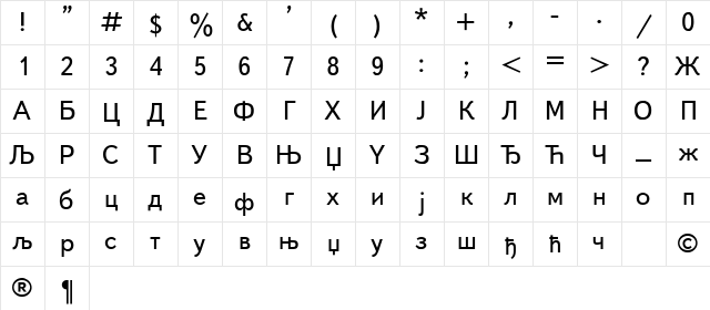 C_Book Regular Character Map