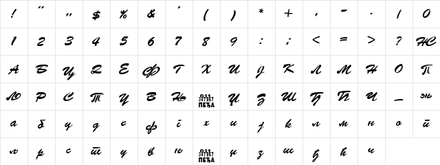 C_BrushScript Italic Character Map