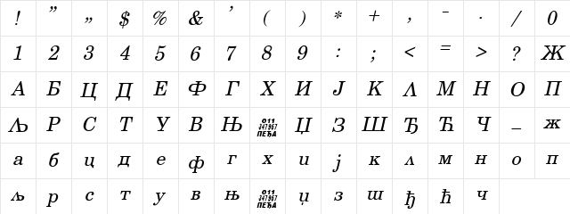 C_Century Italic Character Map