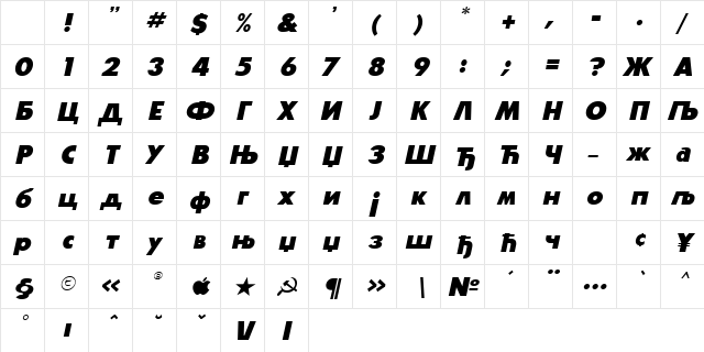 C_Glasnost_EB Italic Character Map