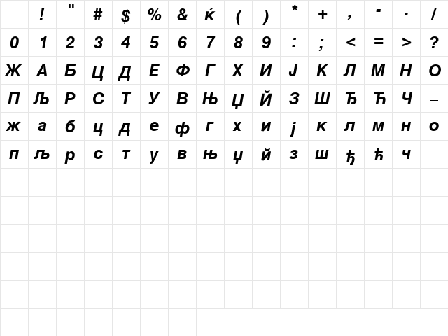 C_Helvetica Bold Italic Regular Character Map
