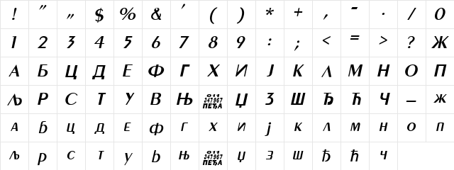 C_Penguin Italic Character Map