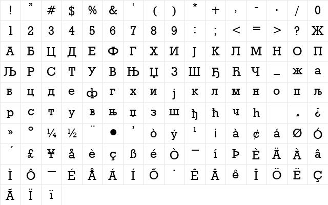 C_Slate Regular Character Map