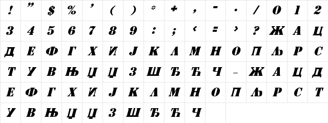 C_Stencil Full Italic Character Map