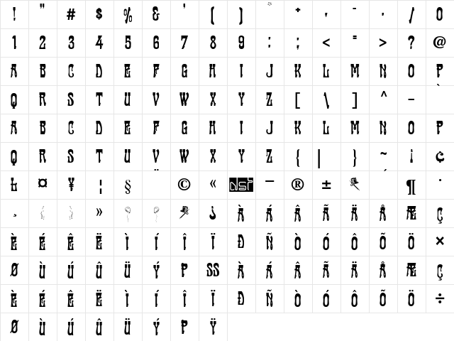 Cabaret Regular Character Map