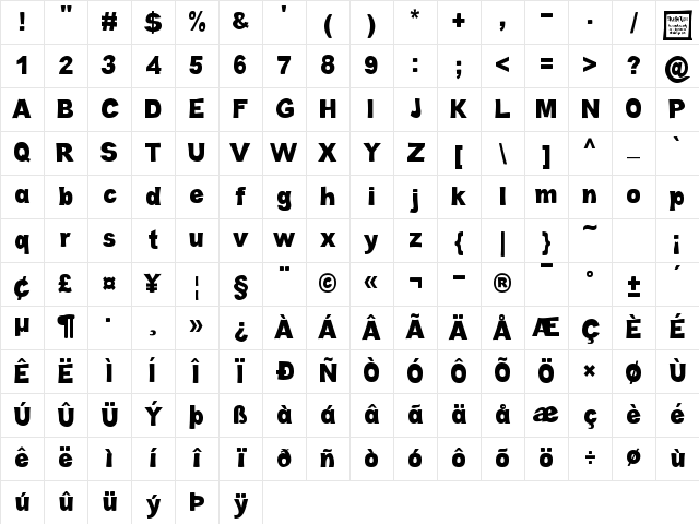 Cabold Comic Regular Character Map