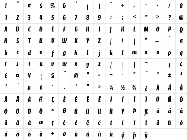 Calcite Pro Bold Character Map