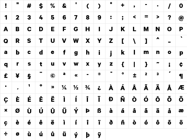 Calibre Bold Bold Character Map