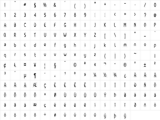 Callum Condensed Bold Character Map