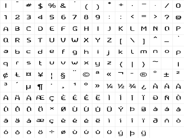Callum Extra-expanded Bold Character Map