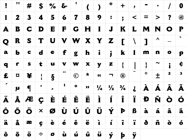 Cantoria MT Extra Bold Character Map