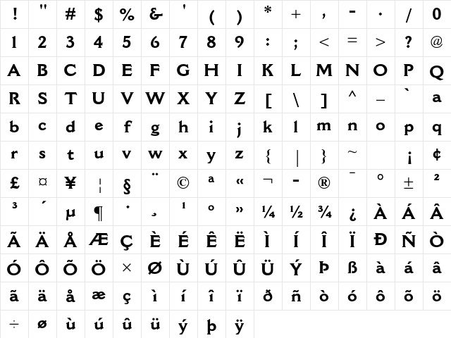 Cantoria MT Std Bold Character Map