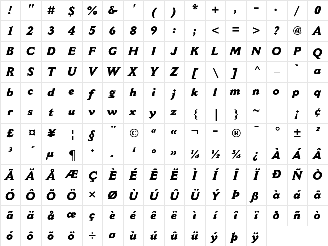 Cantoria MT Std Extra Bold Italic Character Map Cantoria MT Std Extra Bold Italic Character Map