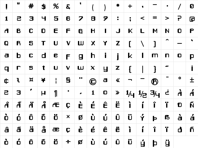 Caracas Bold Character Map