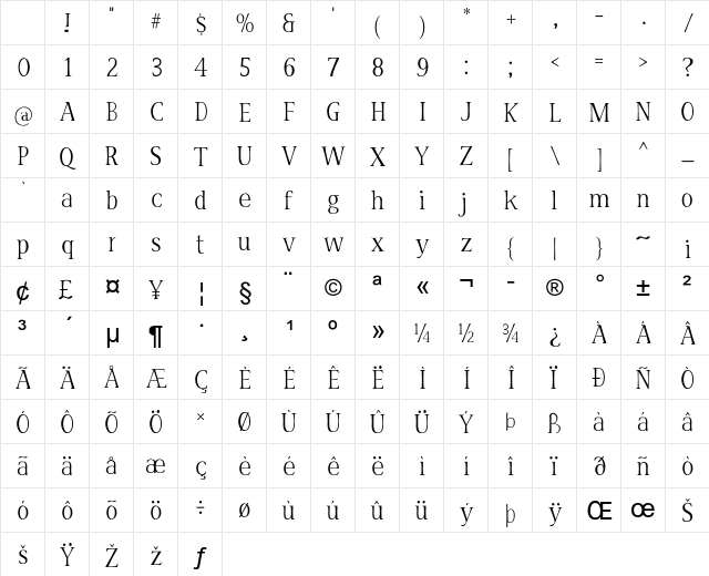 Carlmont Regular Character Map Carlmont Regular Character Map