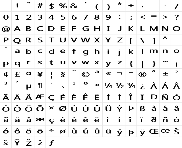 Carval Extra-expanded Bold Character Map Carval Extra-expanded Bold Character Map