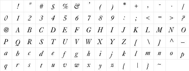 Casablanca Italic Character Map Casablanca Italic Character Map