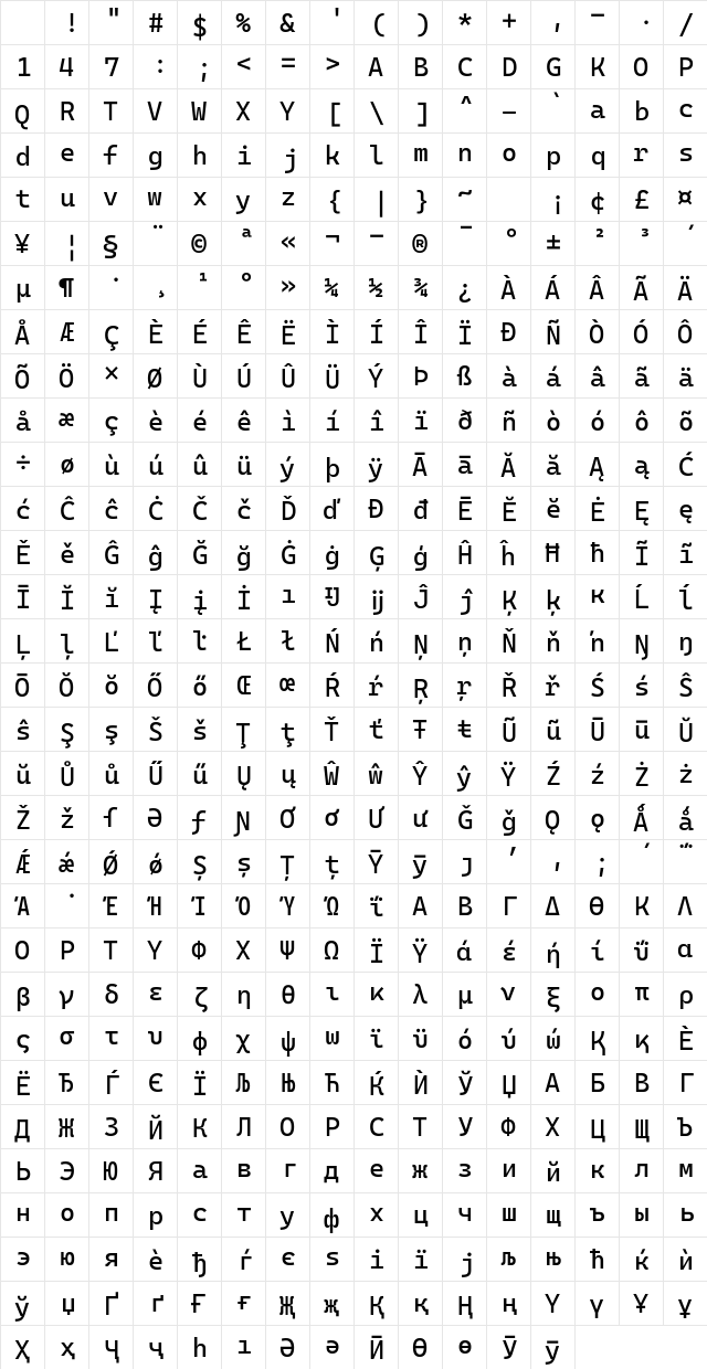 Cascadia Mono Regular Character Map Cascadia Mono Regular Character Map