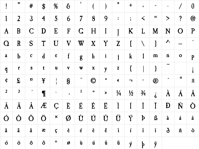 Caslon Antique Bold Character Map
