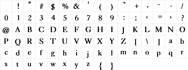 Caslon Bold Character Map Caslon Bold Character Map