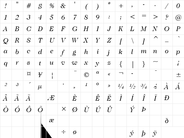 Caslon224 Bk BT Book Italic Character Map Caslon224 Bk BT Book Italic Character Map