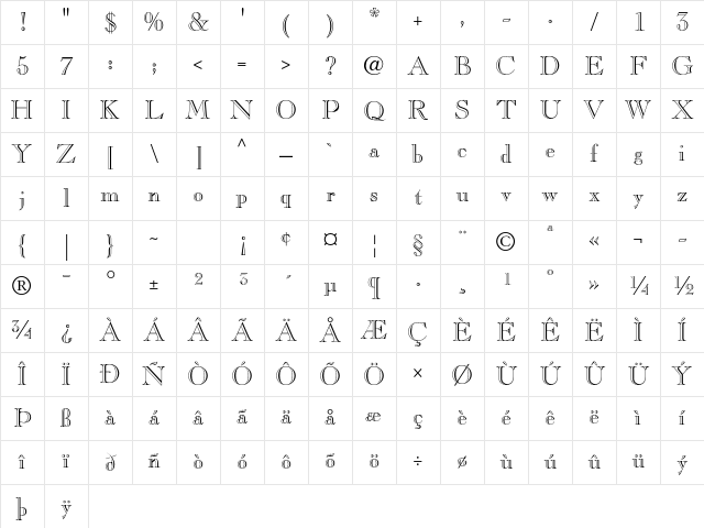 Caslon Open Face LT Std Regular Character Map