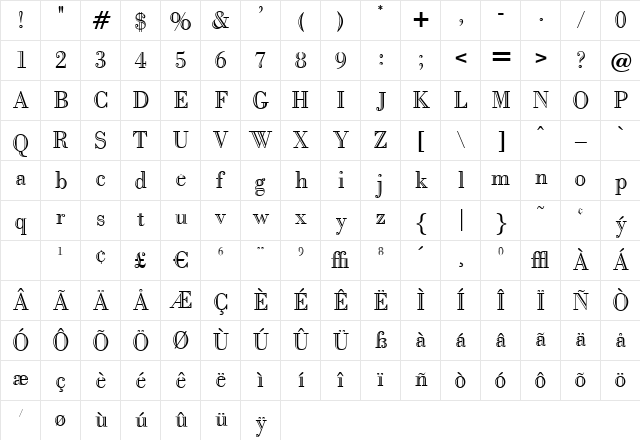 CaslonOpenface Regular Character Map