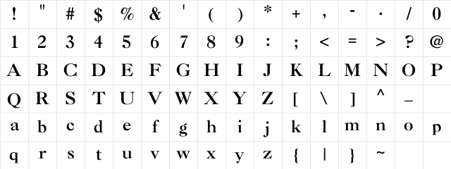CaslonRoman Regular Character Map