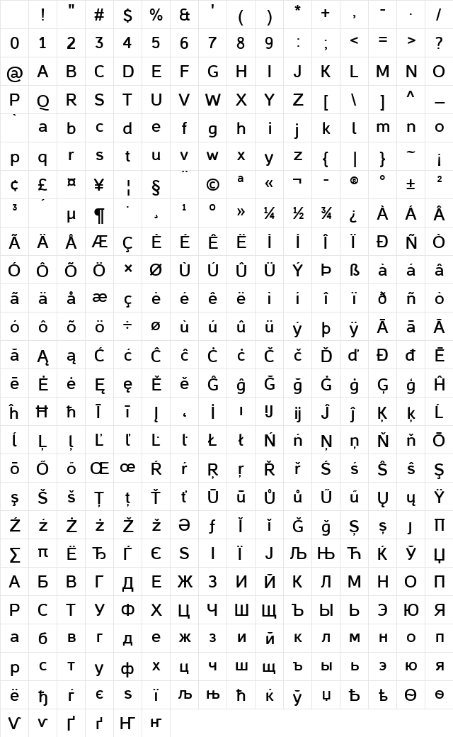 Casper Bold Character Map
