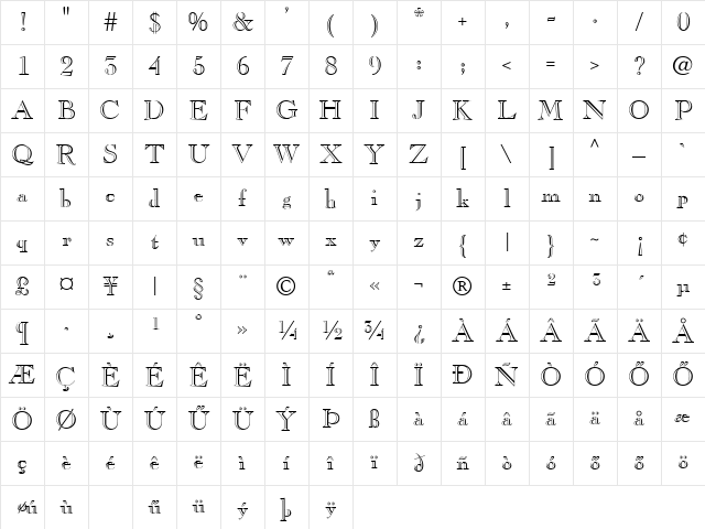 CasperOpenFace Regular Character Map