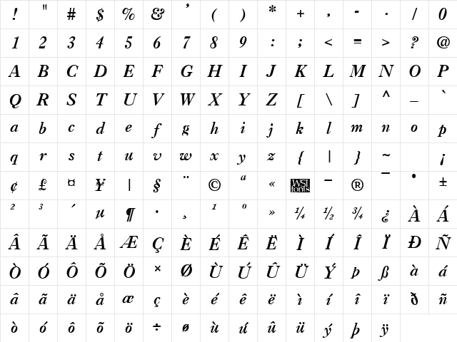 Casque Bold Italic Character Map Casque Bold Italic Character Map