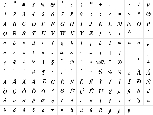 Casque Bold Italic Character Map Casque Bold Italic Character Map