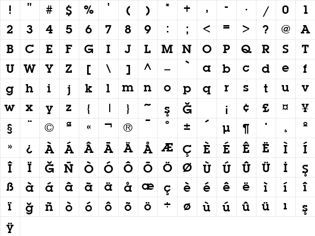 McLean Bold Character Map McLean Bold Character Map