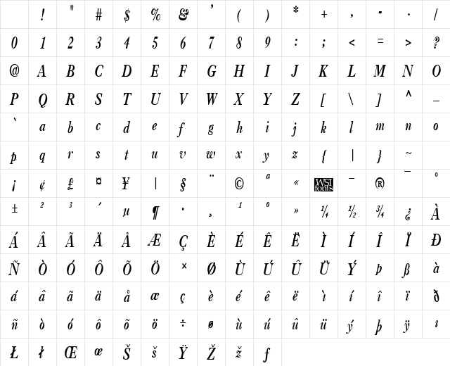 CasqueCondensed Bold Italic Character Map CasqueCondensed Bold Italic Character Map